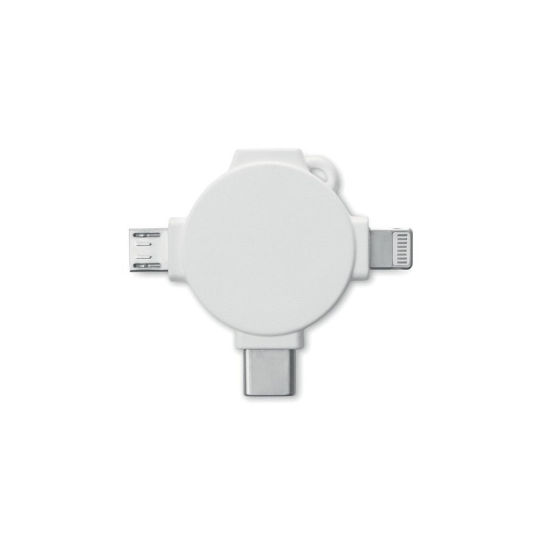 Câble 3 en 1 Personnalisé avec Adaptateur - LIGO CABLE Matières : PVC Couleurs : blanc personnalisable avec votre logo