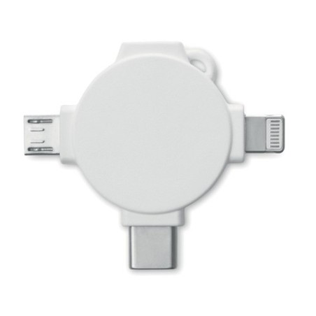 Câble 3 en 1 Personnalisé avec Adaptateur - LIGO CABLE Matières : PVC Couleurs : blanc personnalisable avec votre logo