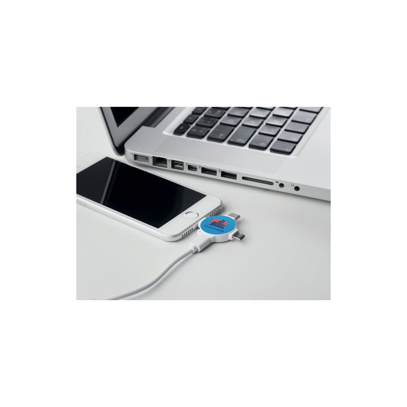 Câble 3 en 1 Personnalisé avec Adaptateur - LIGO CABLE Matières : PVC Couleurs : blanc goodies publicitaire événementiel