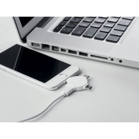 Câble 3 en 1 Personnalisé avec Adaptateur - LIGO CABLE Matières : PVC Couleurs : blanc impression haute définition