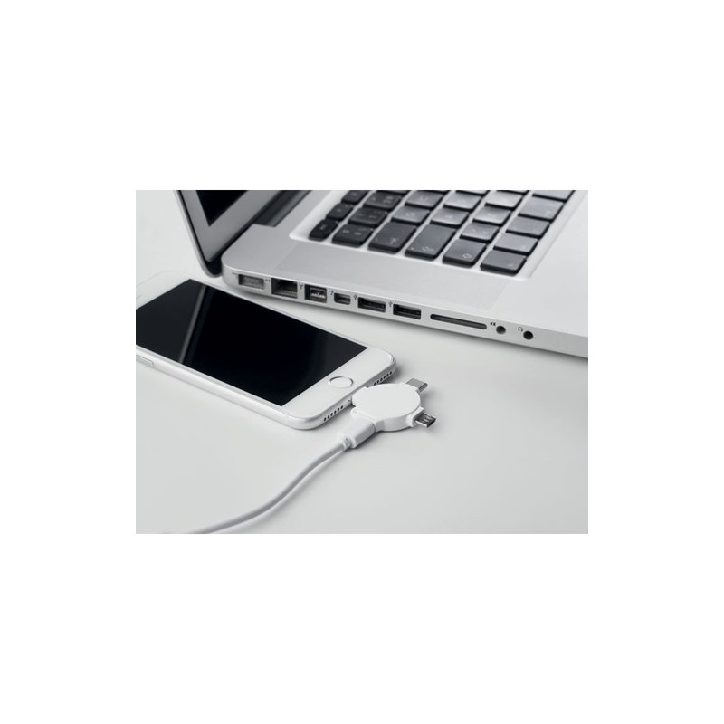 Câble 3 en 1 Personnalisé avec Adaptateur - LIGO CABLE Matières : PVC Couleurs : blanc marquage laser ultra précis