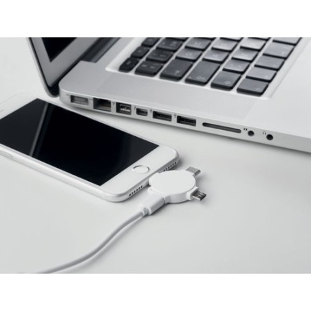 Câble 3 en 1 Personnalisé avec Adaptateur - LIGO CABLE Matières : PVC Couleurs : blanc marquage laser ultra précis