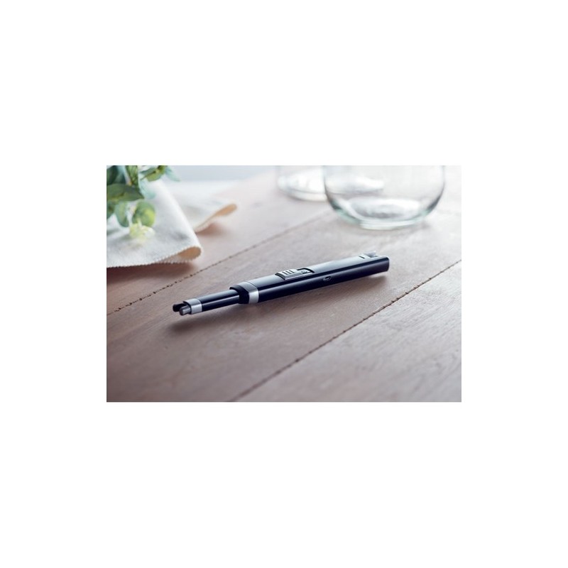 Briquet USB Éco-responsable Grand et Personnalisé FLASMA PLUS Matières : ABS Couleurs : noir impression haute définition