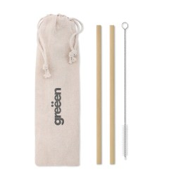 Paille en bambou  avec brosse - NATURAL STRAW Matières : bambou Couleurs : beige cadeau entreprise pas cher