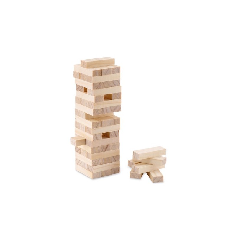 Tour à empiler personnalisée dans pochette - PISA Matières : bois Couleurs : bois personnalisable avec votre logo