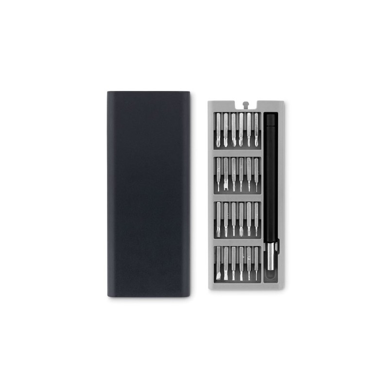 Coffret personnalisé de 24 tournevis de précision - Objets publicitaires Matières : métal Couleurs : noir cadeau entreprise pas 