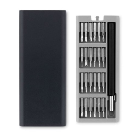 Coffret personnalisé de 24 tournevis de précision - Objets publicitaires Matières : métal Couleurs : noir cadeau entreprise pas 