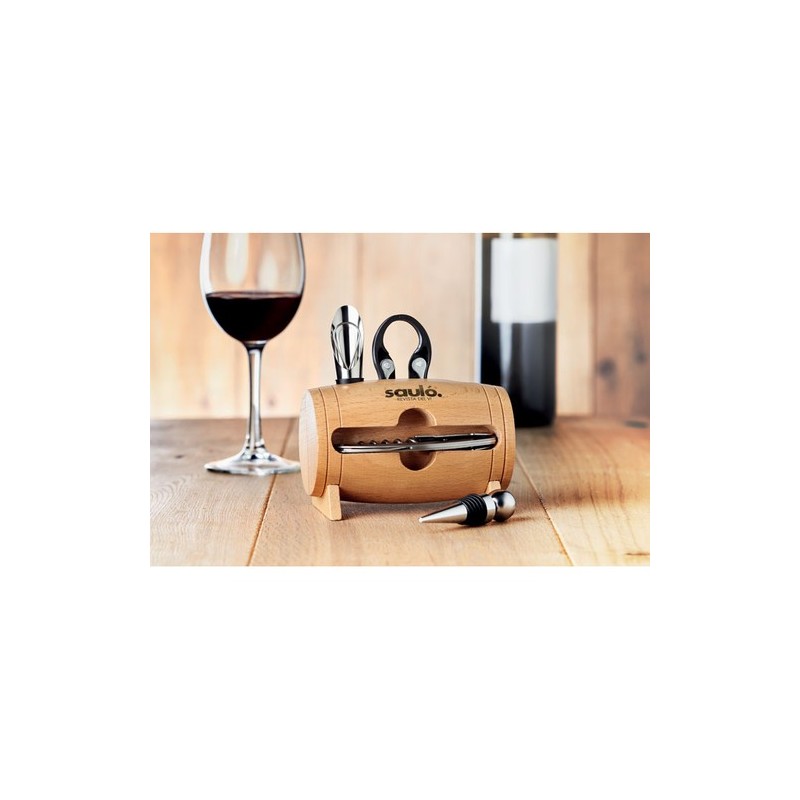 Accessoires à vin pratiques et personnalisés en mini tonneau BOTA 4 Matières : bois Couleurs : bois goodies publicitaire événeme