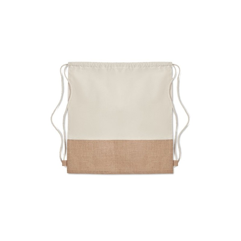 Sac à cordon  avec détails en jute - INDIA Matières : coton Couleurs : beige personnalisable avec votre logo