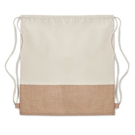 Sac à cordon  avec détails en jute - INDIA Matières : coton Couleurs : beige personnalisable avec votre logo