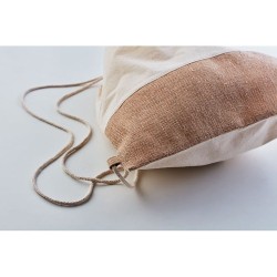 Sac à cordon  avec détails en jute - INDIA Matières : coton Couleurs : beige cadeau entreprise pas cher