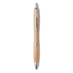 Stylo bille  en ABS et bambou personnalisable - RIO BAMBOO Matières : bambou Couleurs : argenté mat cadeau entreprise pas cher