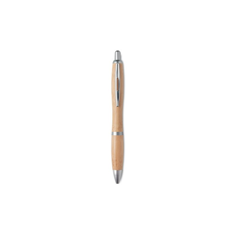 Stylo bille  en ABS et bambou personnalisable - RIO BAMBOO Matières : bambou Couleurs : argenté mat cadeau entreprise pas cher