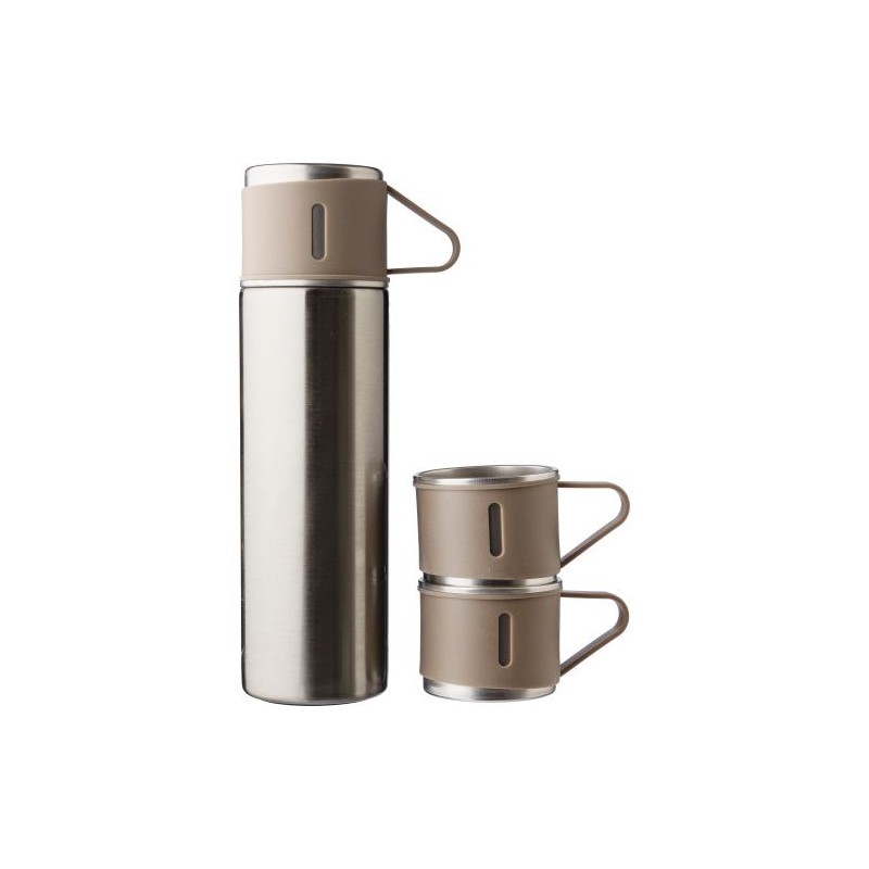 Set personnalisé de deux tasses isothermes et d'une bouteille Herbert pas cher Matières : bambou Couleurs : argenté goodies publ