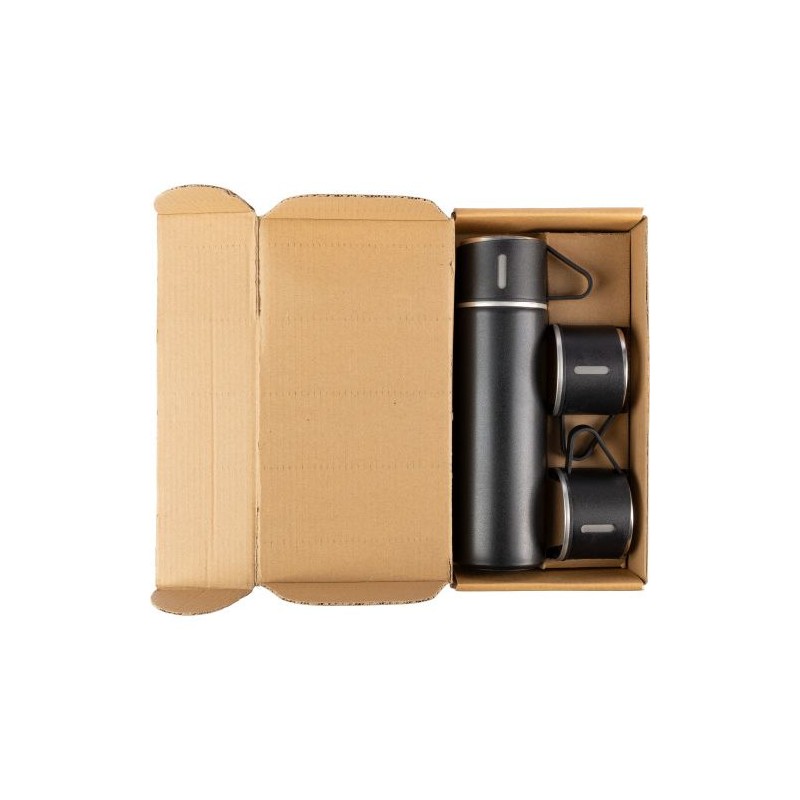 Set personnalisé de deux tasses isothermes et d'une bouteille Herbert pas cher Matières : bambou Couleurs : argenté objet promot
