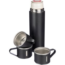 Set personnalisé de deux tasses isothermes et d'une bouteille Herbert pas cher Matières : bambou Couleurs : argenté cadeau colla