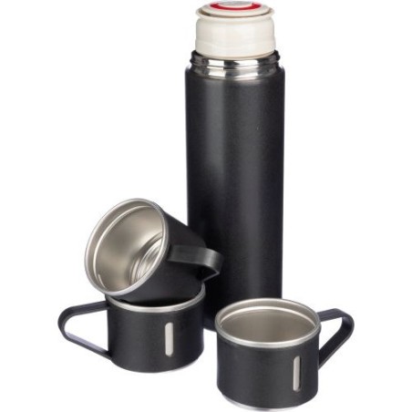 Set personnalisé de deux tasses isothermes et d'une bouteille Herbert pas cher Matières : bambou Couleurs : argenté cadeau colla