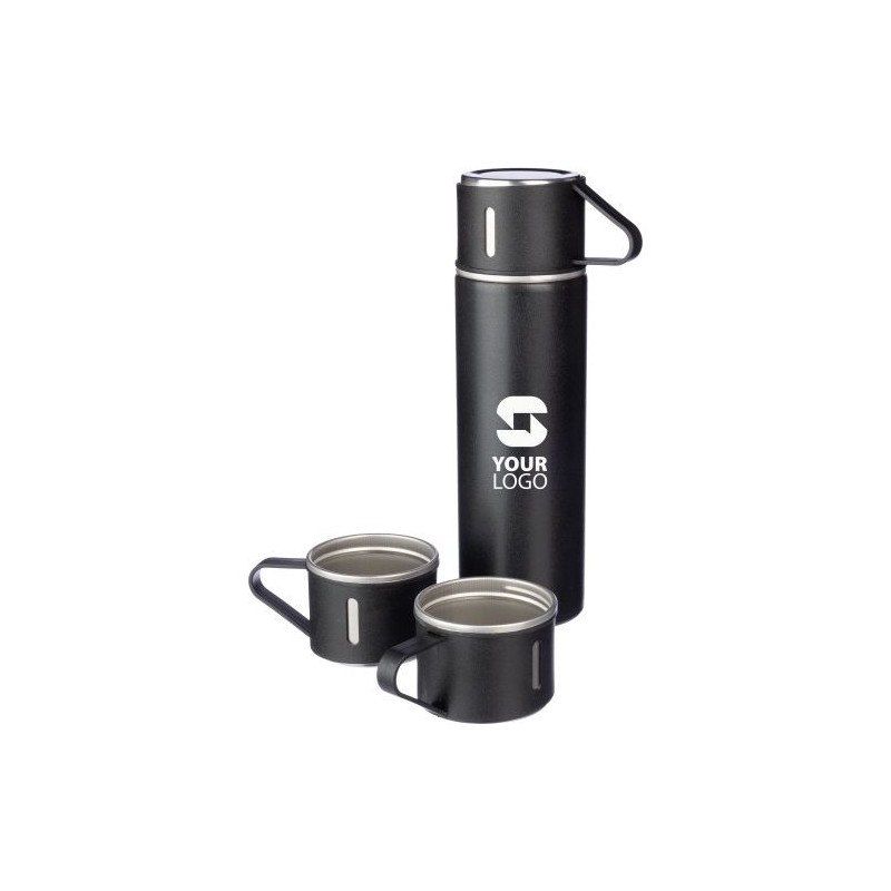 Set personnalisé de deux tasses isothermes et d'une bouteille Herbert pas cher Matières : bambou Couleurs : argenté cadeau clien