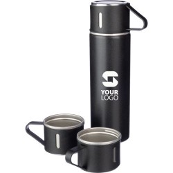 Set personnalisé de deux tasses isothermes et d'une bouteille Herbert pas cher Matières : bambou Couleurs : noir impression logo