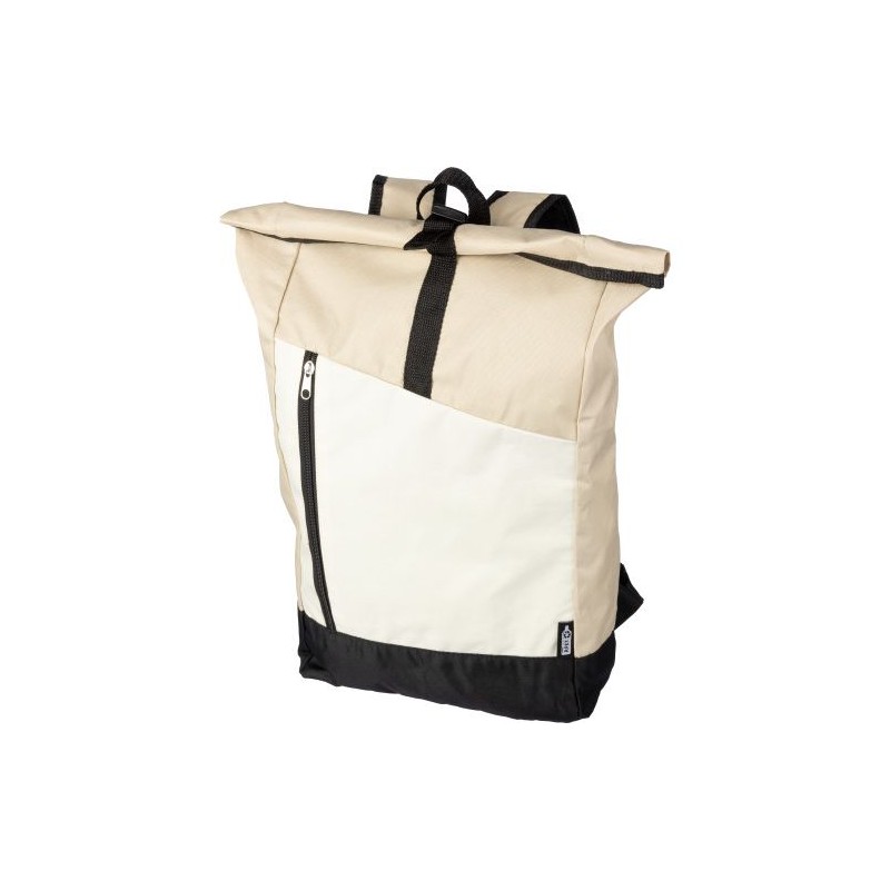 Sac à dos roll-top personnalisé en rPET - Marlene Matières : polyester Couleurs : beige personnalisable avec votre logo