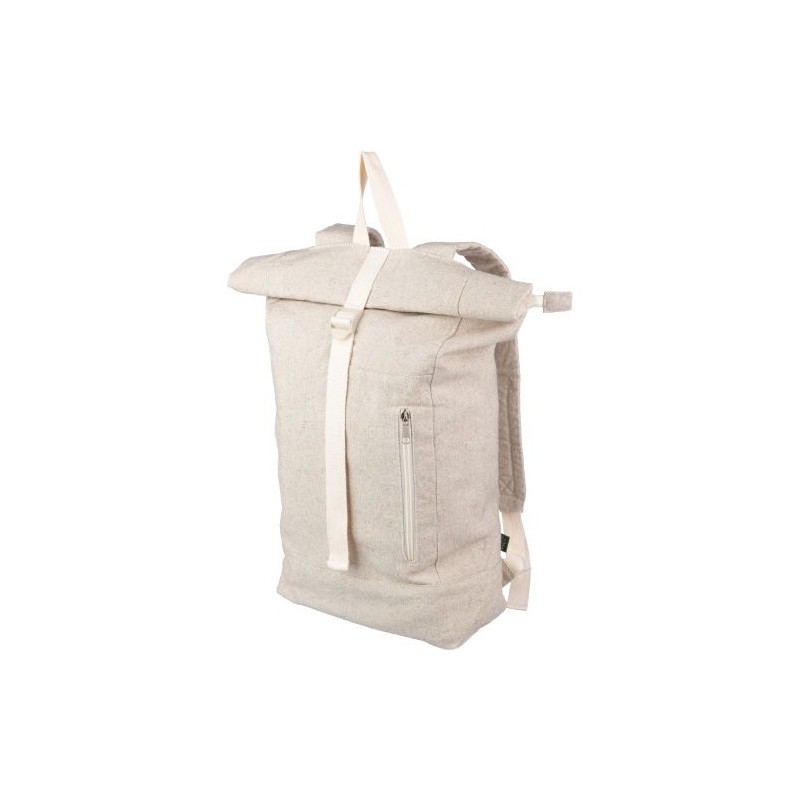 Sac à dos roll-top  en chanvre personnalisé - Margarete Matières : coton Couleurs : kaki personnalisable avec votre logo