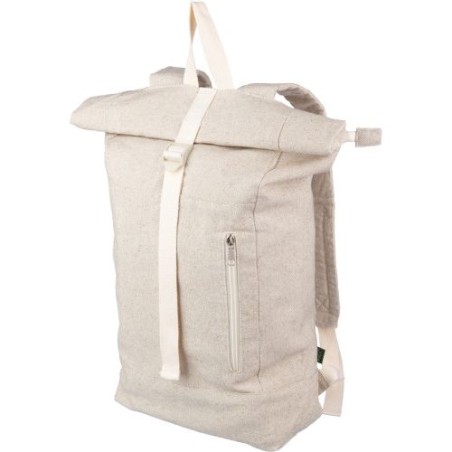 Sac à dos roll-top  en chanvre personnalisé - Margarete Matières : coton Couleurs : kaki personnalisable avec votre logo