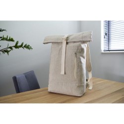 Sac à dos roll-top  en chanvre personnalisé - Margarete Matières : coton Couleurs : kaki cadeau entreprise pas cher