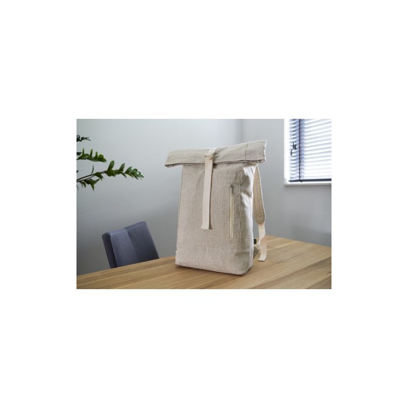 Sac à dos roll-top  en chanvre personnalisé - Margarete Matières : coton Couleurs : kaki cadeau entreprise pas cher