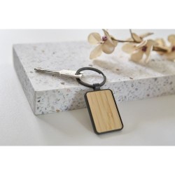 Porte-clés s en métal et bambou personnalisés élégants - Brigitte Matières : bambou Couleurs : noir cadeau entreprise pas cher