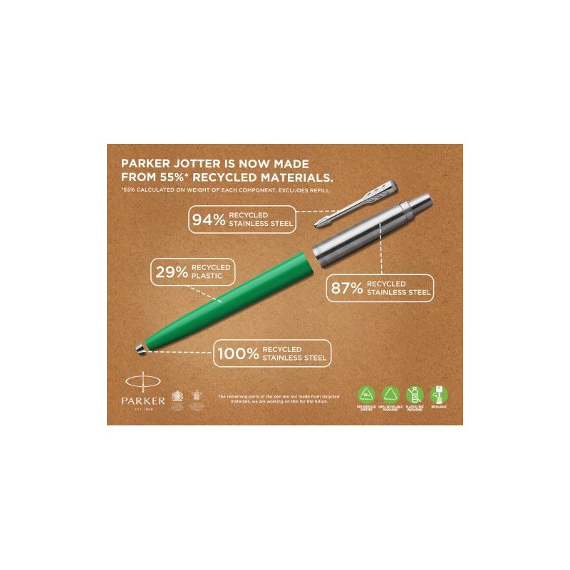 Stylo Éco-Responsable Élégant Recyclé - Parker Jotter Originals Matières : acier inoxydable Couleurs : noir cadeau collaborateur