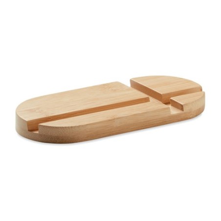 Support Pratique en Bambou Personnalisé pour Tablette/Smartphone ROBIN Matières : bambou Couleurs : bois goodies publicitaire év
