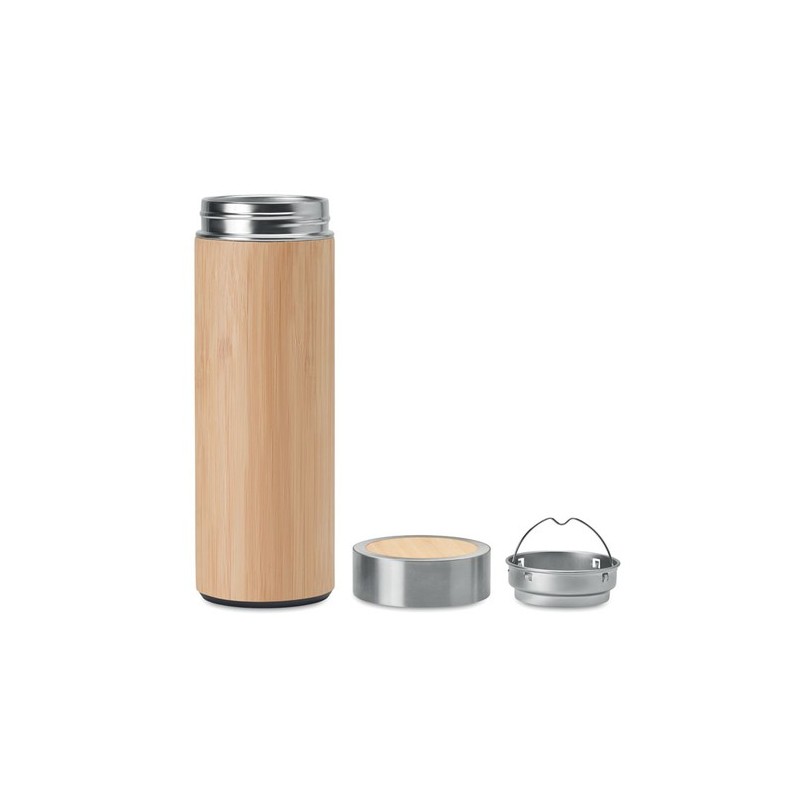 Gourde isotherme double paroi en bambou personnalisée - BATUMI Matières : acier inoxydable Couleurs : bois cadeau entreprise pas