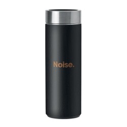Gourde isotherme double paroi en bambou personnalisée - BATUMI Matières : acier inoxydable Couleurs : noir marquage laser ultra 