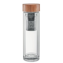 Gourde isotherme personnalisée en verre double paroi 400ml Batumi Matières : borosilicate Couleurs : transparent