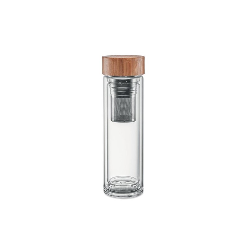 Gourde isotherme personnalisée en verre double paroi 400ml Batumi Matières : borosilicate Couleurs : transparent