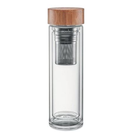 Gourde isotherme personnalisée en verre double paroi 400ml Batumi Matières : borosilicate Couleurs : transparent