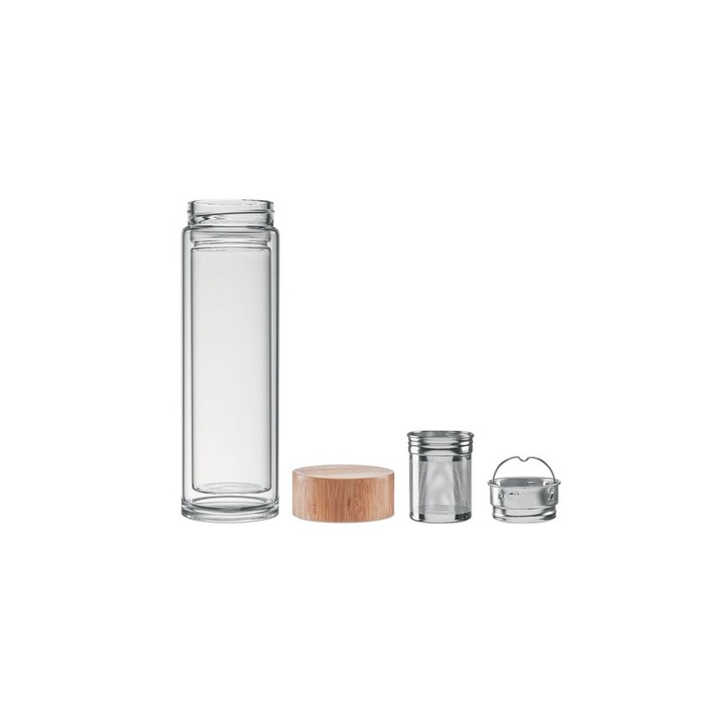 Gourde isotherme personnalisée en verre double paroi 400ml Batumi Matières : borosilicate Couleurs : transparent personnalisable