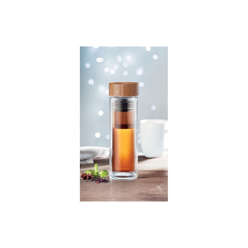 Gourde isotherme personnalisée en verre double paroi 400ml Batumi Matières : borosilicate Couleurs : transparent goodies publici