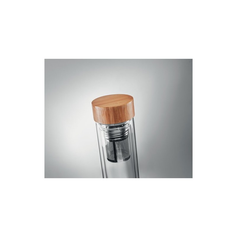 Gourde isotherme personnalisée en verre double paroi 400ml Batumi Matières : borosilicate Couleurs : transparent impression haut