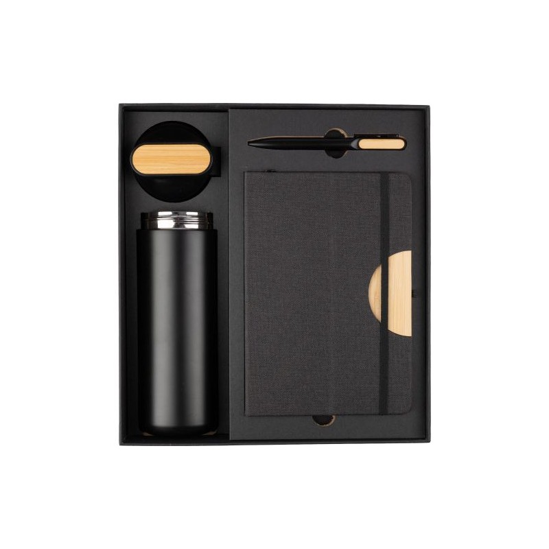 Coffret cadeau  : gourde 640 ml, stylo et carnet - Kurt Matières : métal Couleurs : noir