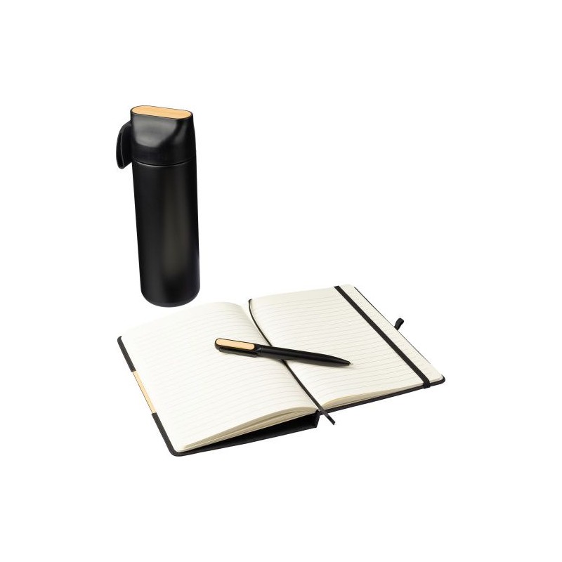 Coffret cadeau  : gourde 640 ml, stylo et carnet - Kurt Matières : métal Couleurs : noir livraison express 24h 48h