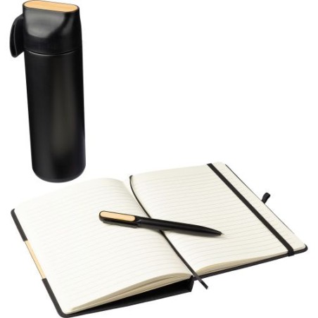 Coffret cadeau  : gourde 640 ml, stylo et carnet - Kurt Matières : métal Couleurs : noir livraison express 24h 48h