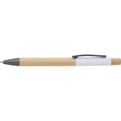 Stylo bille  et personnalisable en bambou - Cesar Matières : aluminium Couleurs : blanc