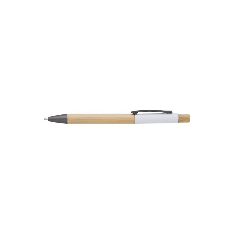 Stylo bille  et personnalisable en bambou - Cesar Matières : aluminium Couleurs : blanc