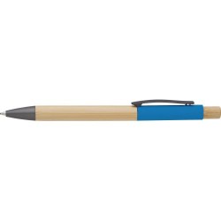 Stylo bille  et personnalisable en bambou - Cesar Matières : aluminium Couleurs : bleu clair objet promo petit budget
