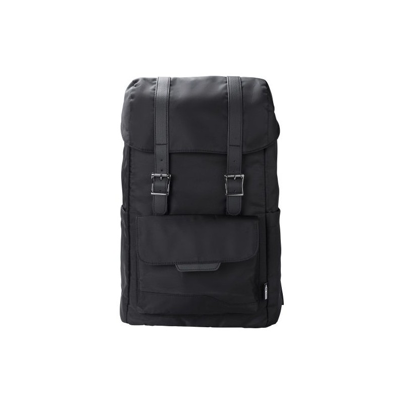 Sac à dos  en polyester rPET avec rabat Marlowe Matières : cuir Couleurs : noir personnalisable avec votre logo