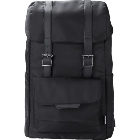 Sac à dos  en polyester rPET avec rabat Marlowe Matières : cuir Couleurs : noir personnalisable avec votre logo