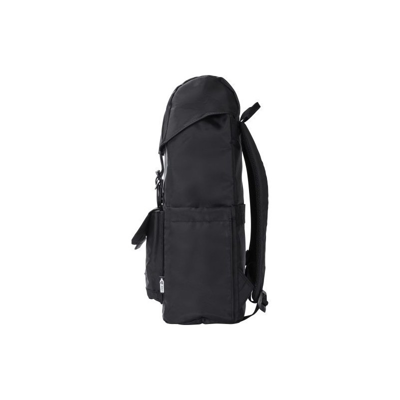 Sac à dos  en polyester rPET avec rabat Marlowe Matières : cuir Couleurs : noir goodies publicitaire événementiel