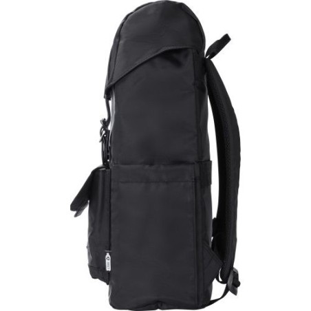 Sac à dos  en polyester rPET avec rabat Marlowe Matières : cuir Couleurs : noir goodies publicitaire événementiel