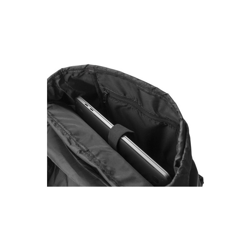 Sac à dos  en polyester rPET avec rabat Marlowe Matières : cuir Couleurs : noir marquage laser ultra précis